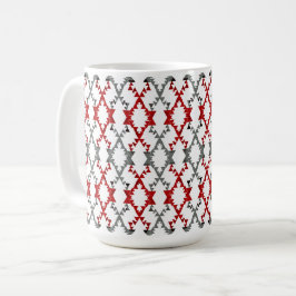 Caneca De Café Ornamento geométrico em vermelho e cinza em branco
