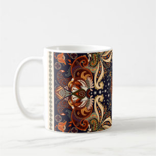 Caneca De Café Ornamento quadrado de xawl floral: batik indiano.