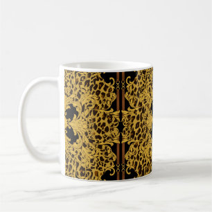 Caneca De Café Ornamento sem costura com leopardo e barroco