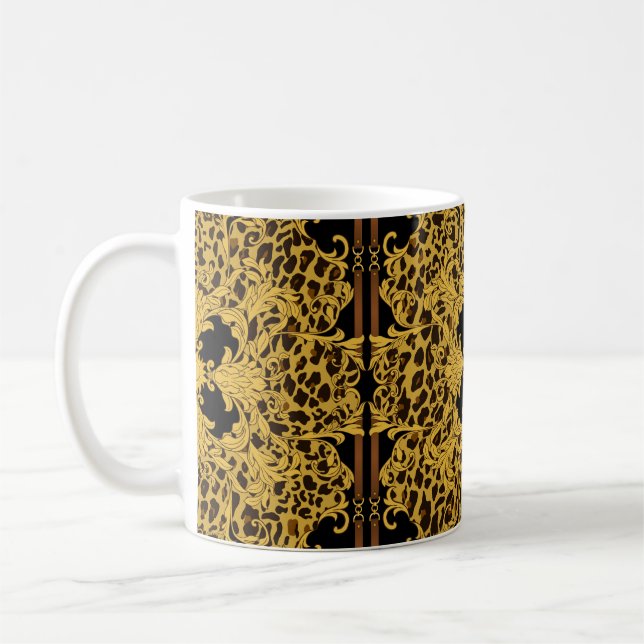 Caneca De Café Ornamento sem costura com leopardo e barroco (Esquerda)