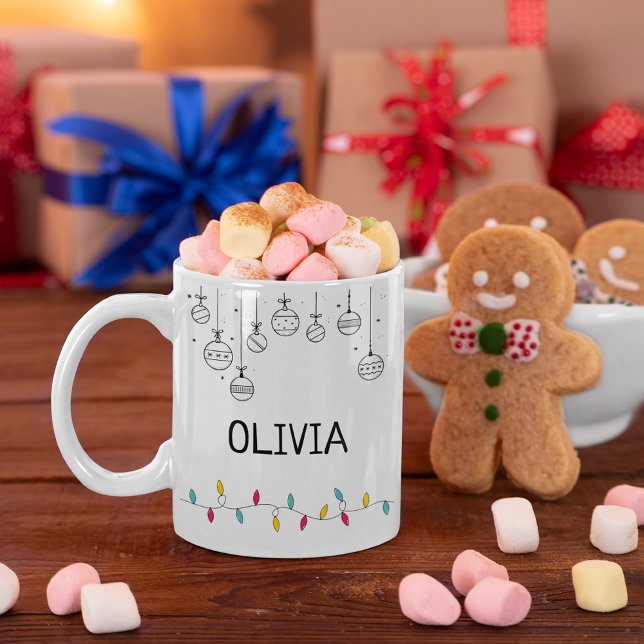 Caneca De Café Ornamentos bonitos e Luzes de Natal com seu nome (Criador carregado)