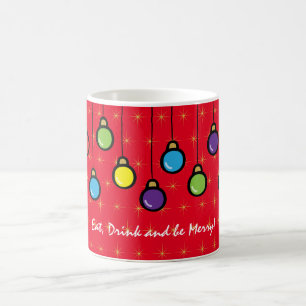 Caneca De Café Ornamentos de Natal Feliz Mug Vermelho