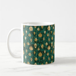 CANECA DE CAFÉ ORNAMENTOS DE NATAL VERDES COM OURO PARA AS FÉRIAS