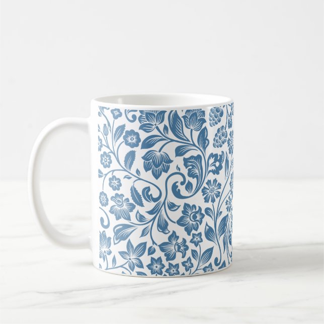 Caneca De Café Ornate Blue and White Floral Vines Pattern (Esquerda)