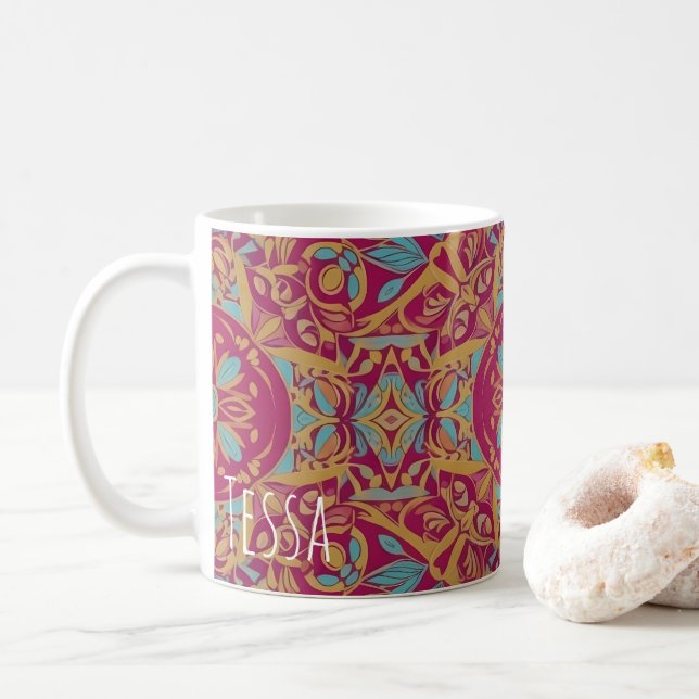 Caneca De Café Ornate Bohemian Mandala Tile Pattern (Com Donut)