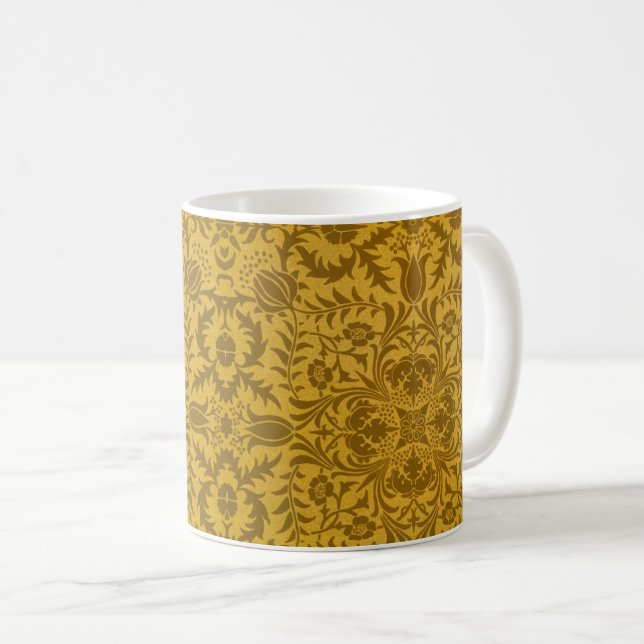 Caneca De Café Ornate gold floral pattern with symmetrical (Frente Esquerda)