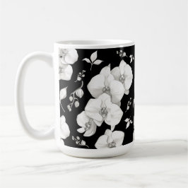 Caneca De Café Orquídea Branca de Aquarela em Preto |