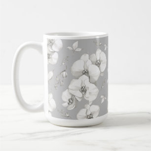 Caneca De Café Orquídea Branca de Aquarela na Cinza  
