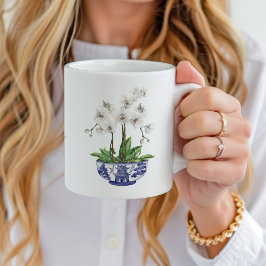 Caneca De Café Orquídea Branca em Tigrada de Cerâmica