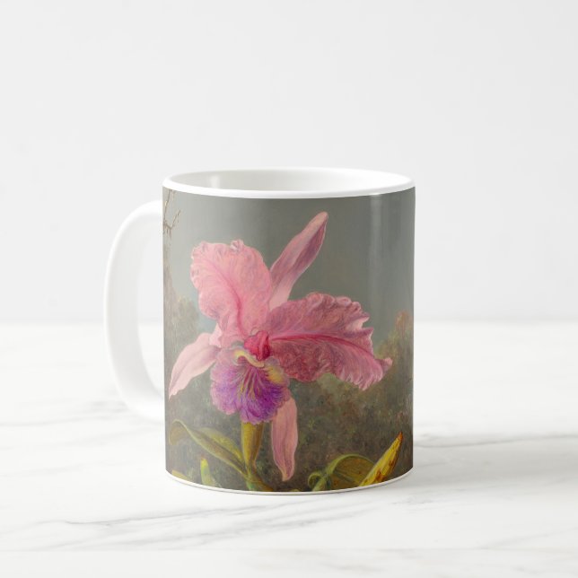 Caneca De Café Orquídea de Cattleya e três beija-flores (Frente Esquerda)