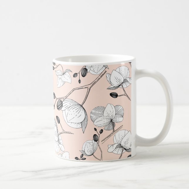 Caneca De Café Orquídea elegante branca e preta, cor-de-rosa mode (Direita)
