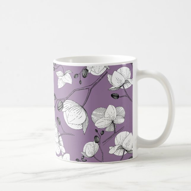 Caneca De Café Orquídea elegante branca e preta roxa-branca (Direita)