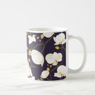 Caneca De Café Orquídea elegante Dourada e branca