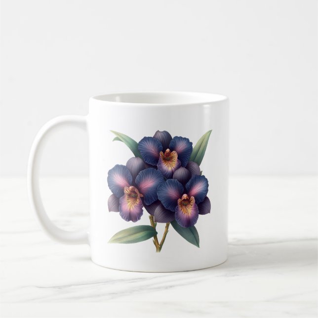 Caneca De Café Orquídea marinho azul e roxa elegante (Esquerda)