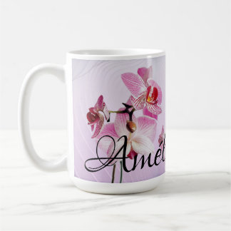 Caneca De Café Orquídea rosa Taza personalizada: fotos/nombre