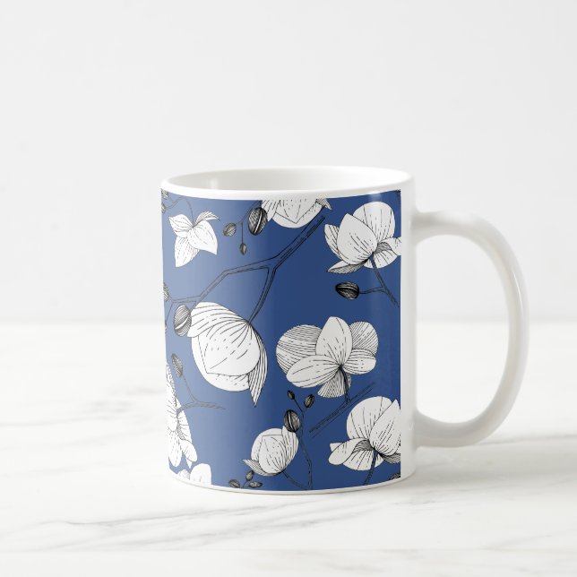 Caneca De Café Orquídea verde-moderna, elegante, preto e branco (Direita)