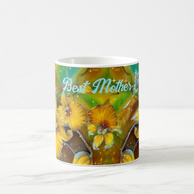 Caneca De Café Orquídeas Amarelas Magicas Douradas Faíscas Estrel (Centro)