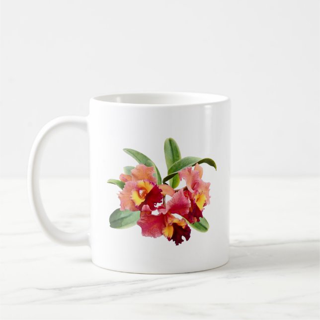 Caneca De Café Orquídeas Cattleya Rosa e Carmesim (Esquerda)