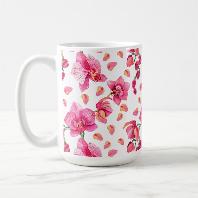 Caneca De Café Orquídeas de Aquarela Design 2 (Esquerda)