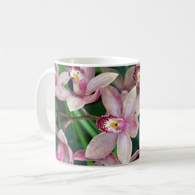 Caneca De Café Orquídeas de mariposa rosa (Frente Esquerda)