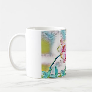 Caneca De Café Orquídeas rosa flores e borboletas