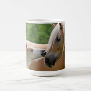 Caneca De Café Os cavalos de Haflinger Foal e égua que afaga, _d
