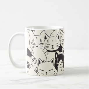 Caneca De Café Os gatos desenhados à mão rabiscam um padrão perfe