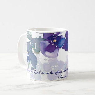 Caneca De Café Os olhos do Senhor, floral de aquarela roxa