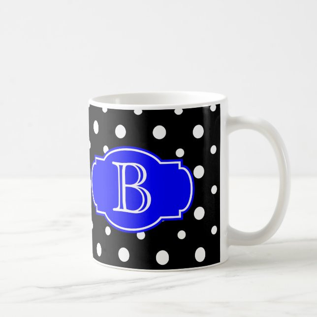 Caneca De Café Os pontos pretos & brancos com azul, adicionam sua (Direita)