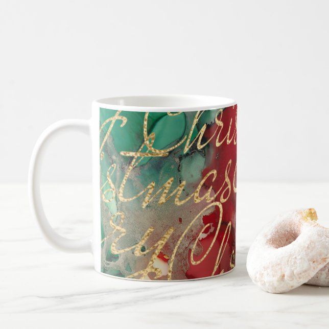 Caneca De Café Os Vermelhos de Natal Douraram 11 oz. (Com Donut)