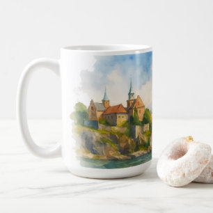 Caneca De Café Oslo Noruega Aquarela, Arte de Paisagem Urbana Esc