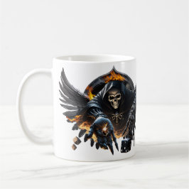 Caneca De Café Ossos e magia, esqueleto com dados místicos.