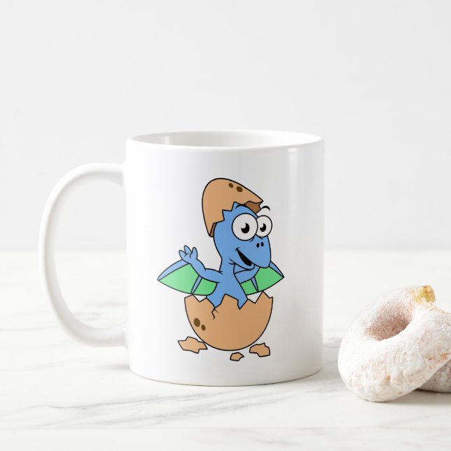 Caneca De Café Ótima Ilustração De Um Bebê Pterodactyl Hatching. (Com Donut)