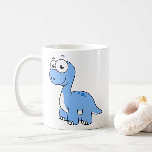 Caneca De Café Ótima Ilustração De Um Brontossauro. (Com Donut)
