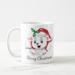 Caneca De Café Ótima surpresa do Urso Polar de Natal<br><div class="desc">Esta design apresenta um lindo filhote de urso polar esportivo com um chapéu de Natal com o texto "Feliz Natal" na popular tipografia negra. #natal #café #urso #girassol</div>