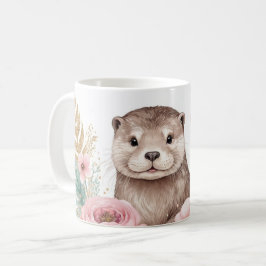 Caneca De Café Otter Whimsical com Floral Garland