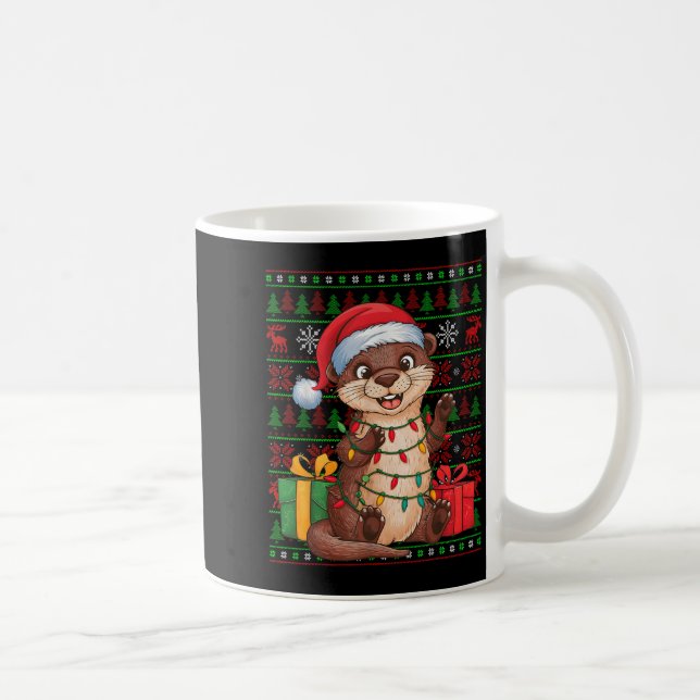 Caneca De Café Otter Xmas Lights Ugly Santa Hat Otter Christmas  (Direita)