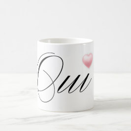 Caneca De Café Oui francês para Sim com coração cor-de-rosa
