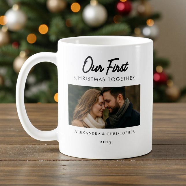 Caneca De Café Our First Christmas Together Photo Minimal Modern (Criador carregado)