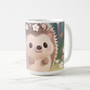 Caneca De Café ouriço Adorável com Flores Floresta Kawaii