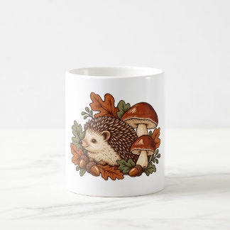 Caneca De Café Ouriço com Cogumelos e Folhas de Outono
