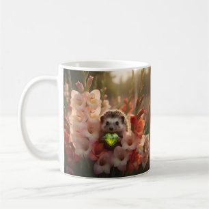 Caneca De Café ouriço fofo de agosto com coração de peridoto