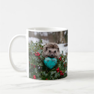 Caneca De Café ouriço fofo de dezembro com coração turquesa