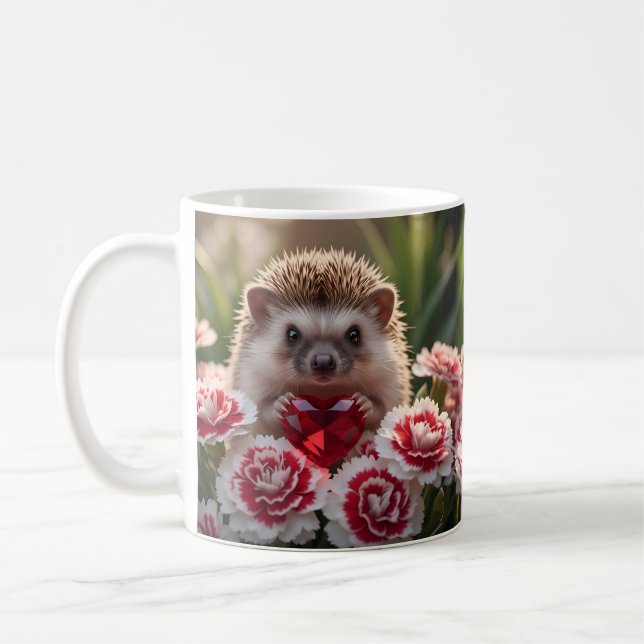 Caneca De Café ouriço fofo de janeiro com coração de granada (Esquerda)