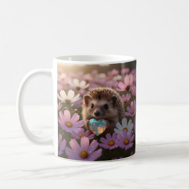 Caneca De Café ouriço fofo de outubro com coração de opala (Esquerda)