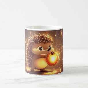 Caneca De Café ouriço fofo segurando uma maçã vermelha brilhante