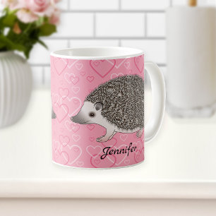 Caneca De Café Ouriço-Pigmeu-Africano em Padrão de Coração Rosa