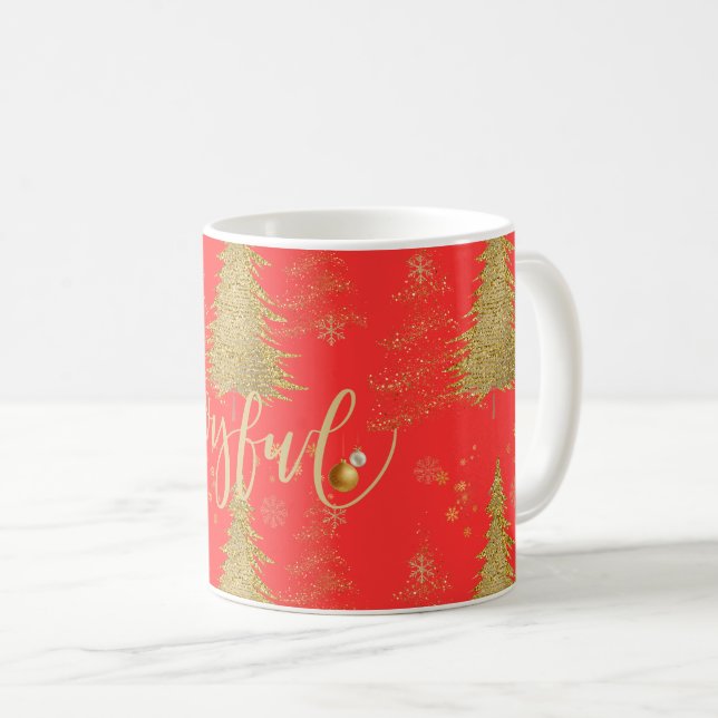 Caneca De Café Ouro ALEGRE no Natal Vermelho (Frente Esquerda)