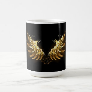 Caneca De Café Ouro Angel Wings sobre fundo preto