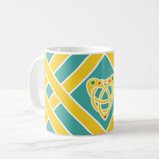 Caneca De Café Ouro/aqua/bandas brancas, listras, nó celta do